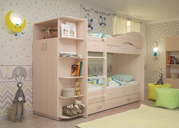 Детская кровать для девочки Мая на щитах со шкафом и ящиками, цвет Млечный дуб в Чите