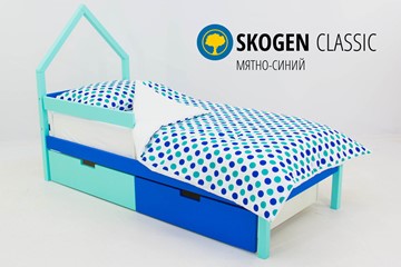 Кровать-домик детская мини Skogen мятно-синий в Чите