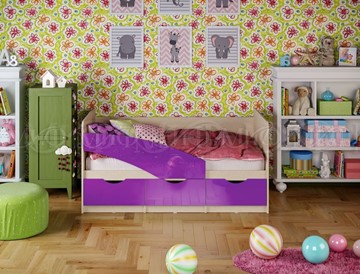 Кроватка Бабочки 800*1600, Фиолетовый глянец в Чите