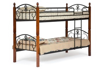 Детская кровать BOLERO двухярусная дерево гевея/металл, 90*200 см (bunk bed), красный дуб/черный в Чите