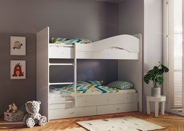 Двухэтажная кровать Мая с 2 ящиками на щитах, цвет Млечный дуб в Чите