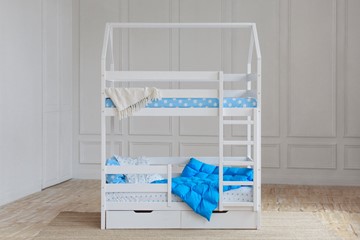 Двухэтажная детская кровать Домик с ящиками, цвет белый в Чите