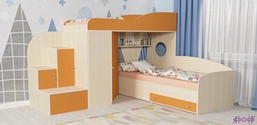 Детская кровать-чердак Кадет-2, корпус Дуб, фасад Оранжевый в Чите