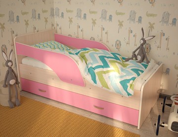 Детская кровать с ящиками Максимка, корпус Млечный дуб, фасад Розовый в Чите