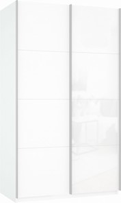 Шкаф 2-х дверный Прайм (ДСП/Белое стекло) 1600x570x2300, белый снег в Чите