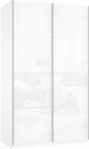 Шкаф двухдверный Прайм (Белое стекло/Белое стекло) 1200x570x2300, белый снег в Чите