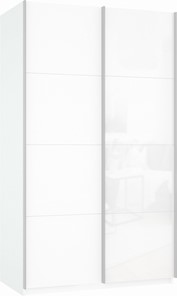 Шкаф 2-дверный Прайм (ДСП/Белое стекло) 1200x570x2300, белый снег в Чите