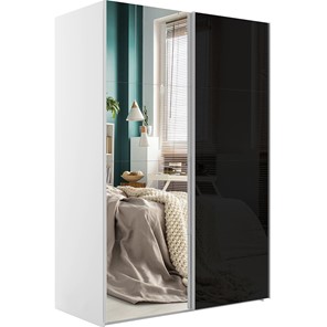 Шкаф 2-дверный Эста (Зеркало/Стекло черное) 1600x660x2200, белый снег в Чите