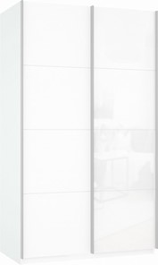 Шкаф 2-створчатый Прайм (ДСП/Белое стекло) 1400x570x2300, белый снег в Чите