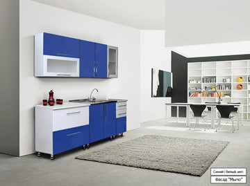 Прямая кухня Мыло 224 2000х718, цвет Синий/Белый металлик в Чите