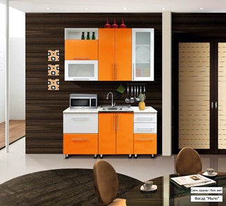 Кухня маленькая Мыло 224 1600х718, цвет Оранжевый/Белый металлик в Чите