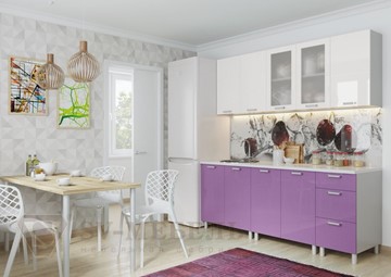 Кухня прямая Модерн, белый глянец/фиолетовый металлик в Чите
