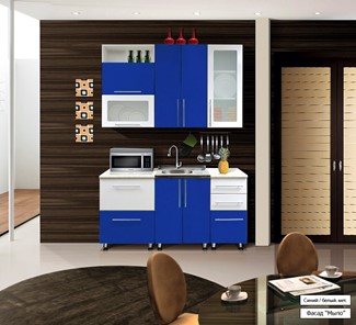 Небольшая кухня Мыло 224 1600х718, цвет Синий/Белый металлик в Чите