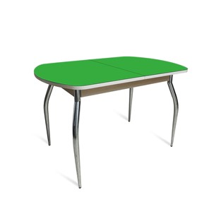 Кухонный стол ПГ-05 СТ2, дуб молочный/зеленое стекло/35 хром гнутые металл в Чите