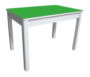 Кухонный стол раскладной Айсберг-02 СТ2, белое ЛДСП/стекло зеленое/прямые массив белый в Чите