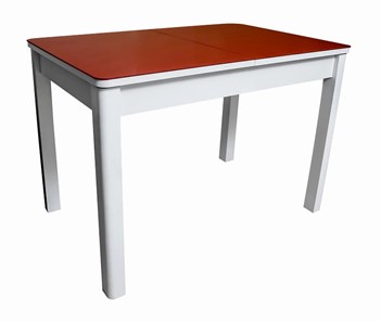 Обеденный раздвижной стол Айсберг-01 СТ2, белое ЛДСП/стекло алое/прямые массив белый в Чите