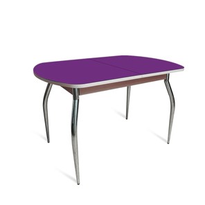 Кухонный стол раскладной ПГ-02 СТ2, дуб молочный/фиолетовое стекло/35 хром гнутые металл в Чите
