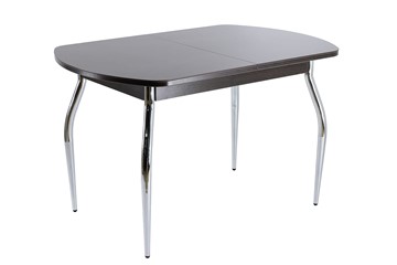 Стеклянный кухонный стол ПГ-07 СТ1 венге/черное стекло/хром фигурные в Чите