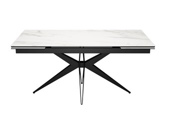 Керамический обеденный стол DikLine KW160 мрамор С41 (керамика белая)/опоры черные в Чите