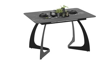 Обеденный раздвижной стол Конкорд Тип 2 (Черный муар/Стекло матовое черный мрамор) в Чите