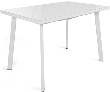 Кухонный раздвижной стол Сальвадор-2G (ноги белые, стекло cristal/белый цемент) в Чите