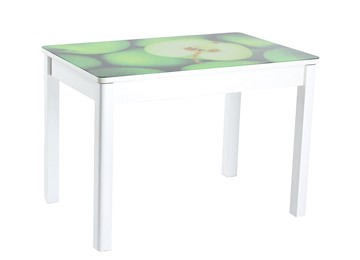 Кухонный раздвижной стол Айсберг-02 СТФ, белое лдсп/зеленые яблоки/40 прямые массив белые в Чите