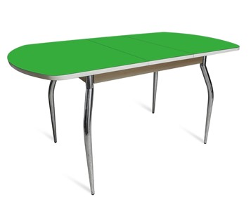 Кухонный раскладной стол ПГ-02 СТ2, дуб молочный/зеленое стекло/35 хром гнутые металл в Чите