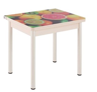 Кухонный пристенный стол СПА-01 СТФ, дуб молочный ЛДСП/стекло фрукты/36 прямые трубки крашеные белые в Чите