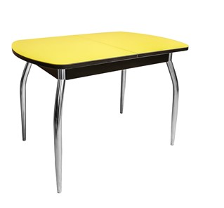 Кухонный раздвижной стол ПГ-07 СТ2, венге/желтое стекло/35 хром гнутые металл в Чите