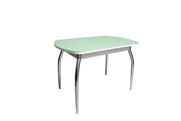 Кухонный стол ПГ-06 СТ2, белое ЛДСП/фисташка стекло/35 хром гнутые металл в Чите