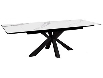 Стол обеденный раскладной раздвижной DikLine SFE140 Керамика Белый мрамор/подстолье черное/опоры черные (2 уп.) в Чите