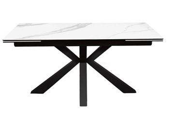 Керамический обеденный стол раздвижной DikLine SFE160 Керамика Белый мрамор/подстолье черное/опоры черные (2 уп.) в Чите