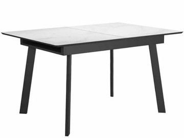 Стеклянный стол раздвижной DikLine SFH125 стекло Оптивайт Белый мрамор/подстолье черное в Чите
