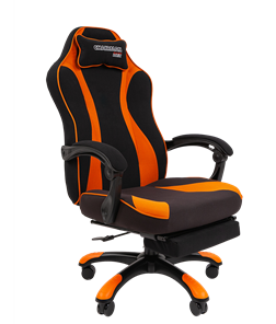 Игровое кресло CHAIRMAN GAME 35 с выдвижной подставкой для ног Ткань черная / Ткань оранжевая в Чите