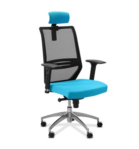 Кресло для руководителя Aero lux с подголовником, сетка/ткань TW / черная/голубая в Чите