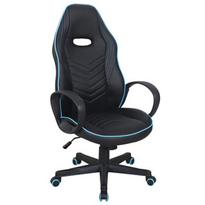 Офисное кресло BRABIX "Flame GM-004", экокожа, черное/голубое, 532498 в Чите