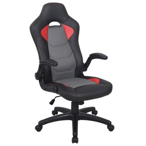Офисное кресло BRABIX "Skill GM-005", откидные подлокотники, экокожа, черное/красное, 532496 в Чите