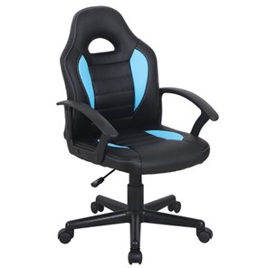Кресло компьютерное BRABIX "Spark GM-201", экокожа, черное/голубое, 532505 в Чите