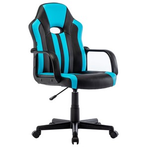 Офисное кресло BRABIX "Stripe GM-202", экокожа, черное/голубое, 532509 в Чите