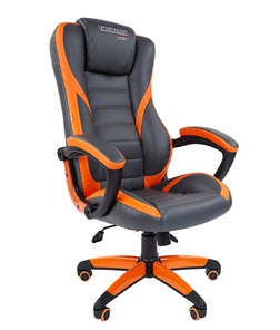 Кресло компьютерное CHAIRMAN GAME 22 эко кожа, серый/оранжевый в Чите