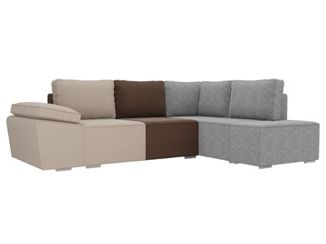 Угловой диван для гостиной Хавьер, Бежевый/Коричневый/Серый (рогожка) в Чите