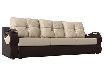 Прямой диван Меркурий еврокнижка, Бежевый/коричневый (экокожа) в Чите