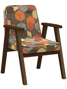 Кресло Ретро ткань геометрия коричневый, каркас орех в Чите