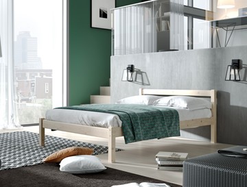 Кровать 2-спальная Мебельград Рино с опорными брусками 160х200 массив сосны, без покрытия в Чите
