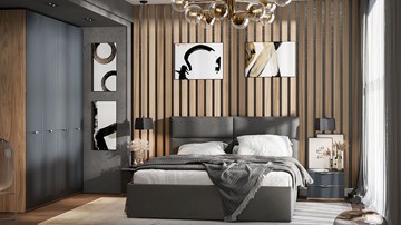Модульная спальня Глосс №1 (Яблоня Беллуно/Cтекло Графит матовый) в Чите