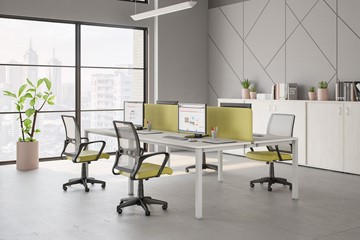 Комплект офисной мебели Юнитекс Комфорт КФ (белый премиум) на белом металокаркасе в Чите