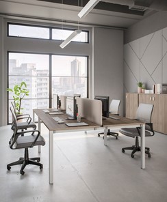 Офисный комплект мебели Комфорт КФ (дуб шамони темный) на белом металокаркасе в Чите