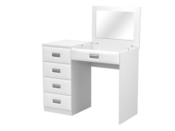 Столик косметический Como/Veda, с зеркалом, 4 ящика, левый, ЛДСП белый/экокожа белая в Чите