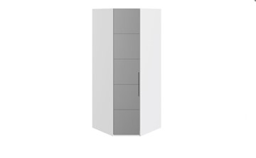 Распашной шкаф угловой Наоми с зеркальной левой дверью, цвет Белый глянец СМ-208.07.07 L в Чите