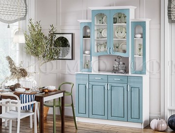 Кухонный шкаф Констанция 4-х створчатый, голубой в Чите